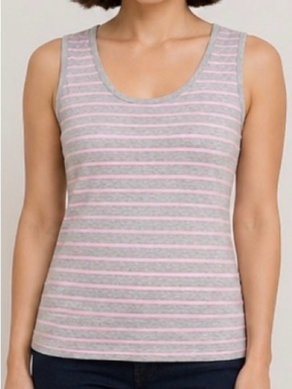 Petite Liz Claiborne Gray & Pink Pin Stripe Sleeveless Top